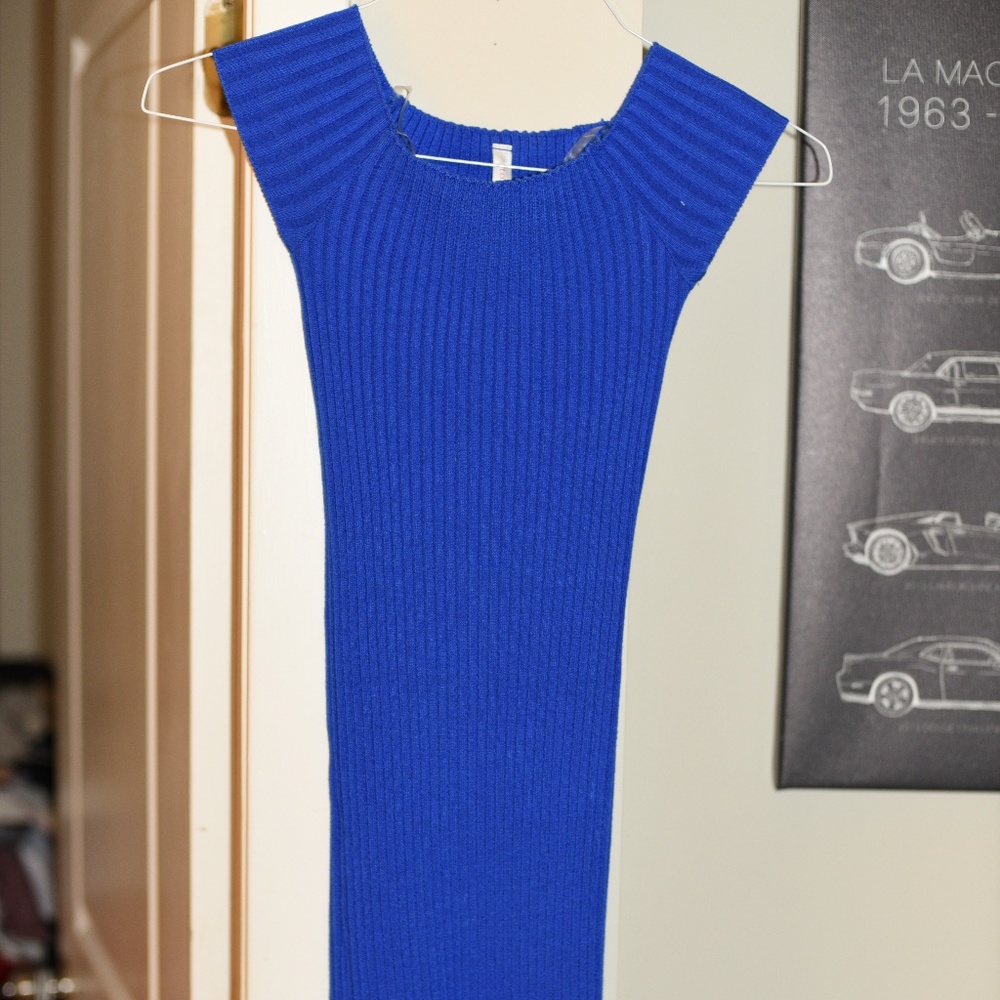 Royal Blue Thick Ribbed Knit Off Shoulder Bodycon